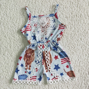 SR0053 toddler girl clothes 4th of July girl patriotic jumpsuit