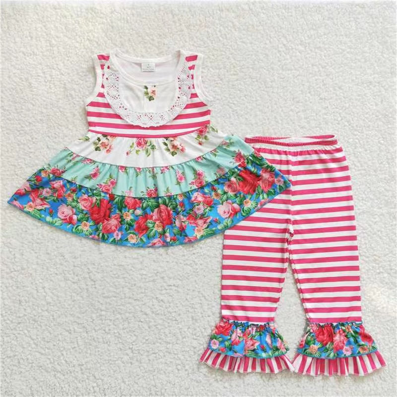 E2-11 kids clothes girls pink floral sleeveless girl spring outfit-promotion 2023.8.28
