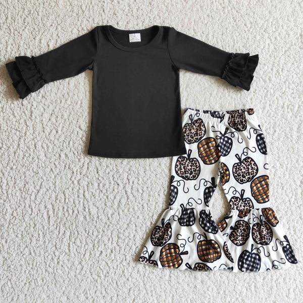 GLP0263 black pumpkin toddler girl clothes halloween boutique kids clothing