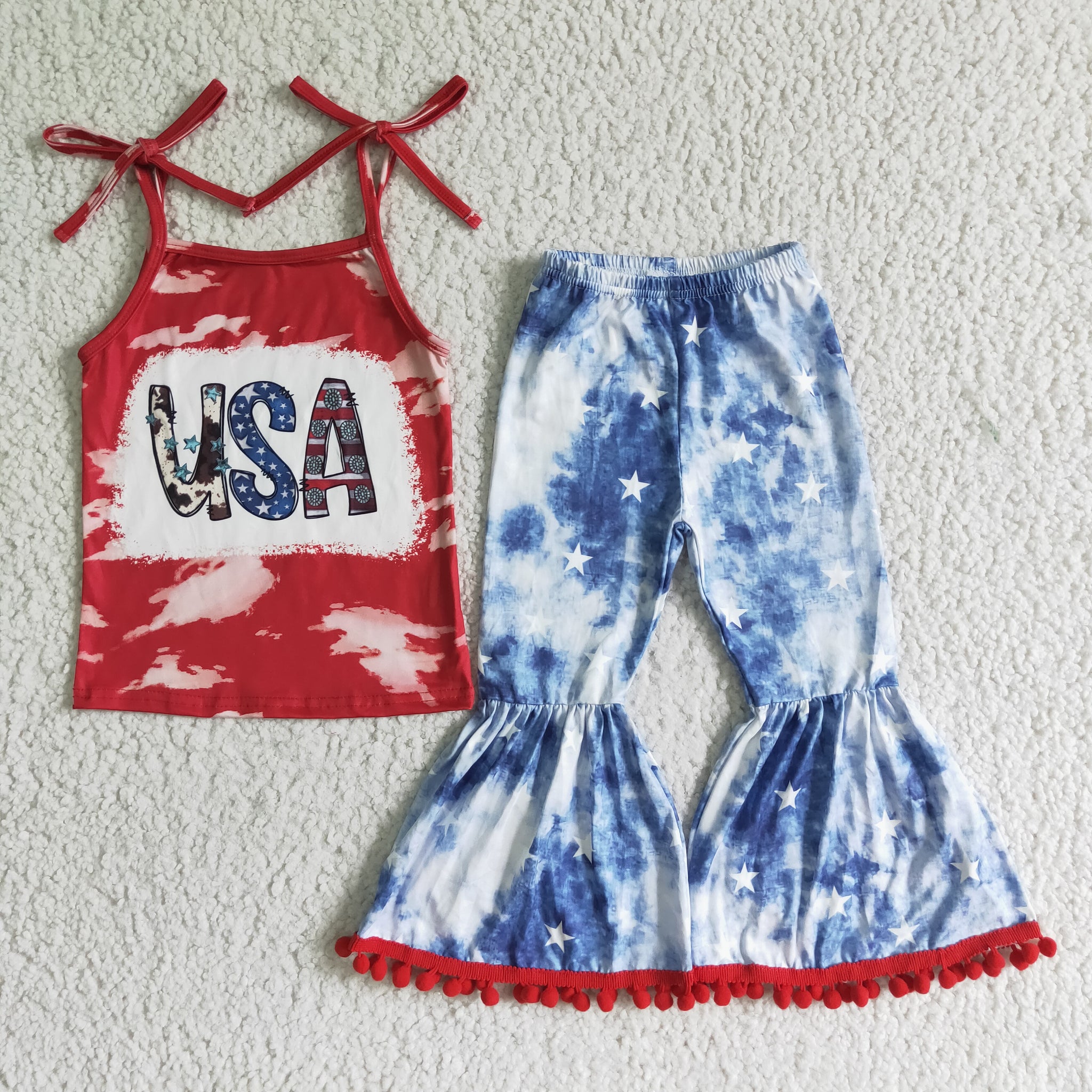 GSPO0068 kids clothing USA July 4th patriotic bell bottom outfit