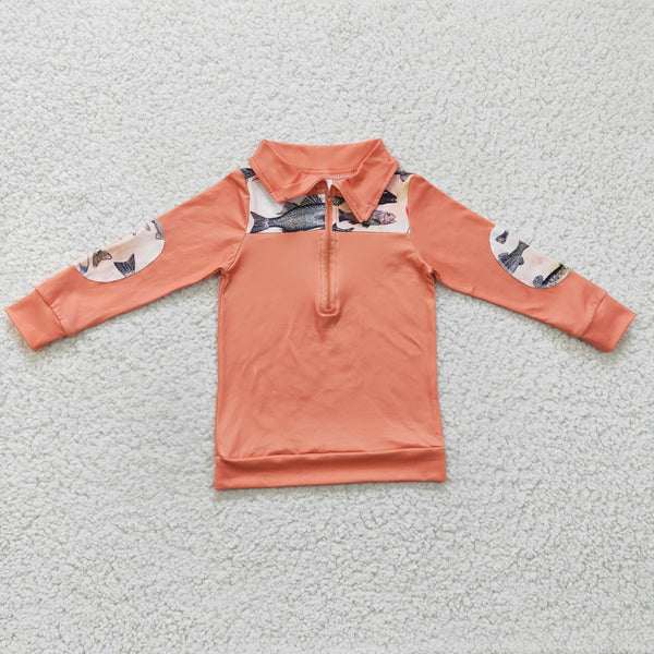 BT0128 baby boy clothes orange fisn zipper top shirt