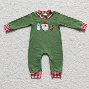 LR0232 baby boy clothes green santa claus christmas romper