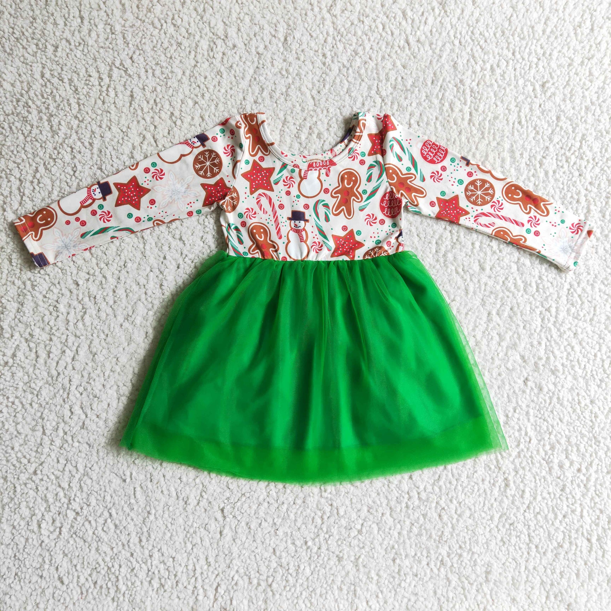 GLD0133 baby girl clothes green santa claus winter dress