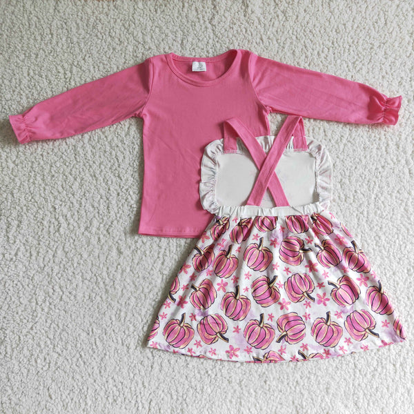 GLD0032 halloween boutique kids clothing pink shirt + dress set