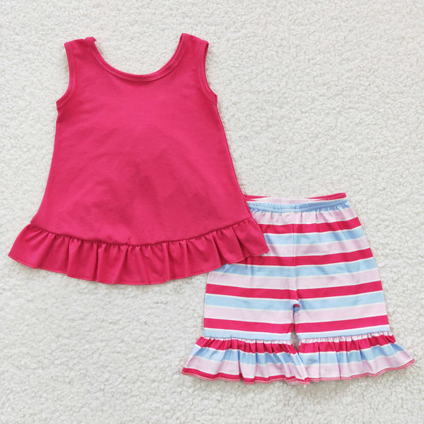 GSSO0209 kids clothes girls hot pink back bow summer shorts outfit