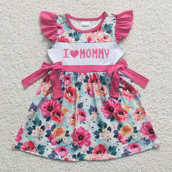 GSD0263 toddler girl dresses i love mom embroidery mother's day dress