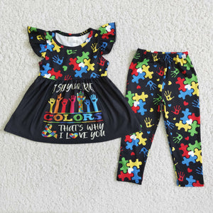 D8-20 toddler girl clothes fall spring black colors puzzle set-promotion 2023.8.21