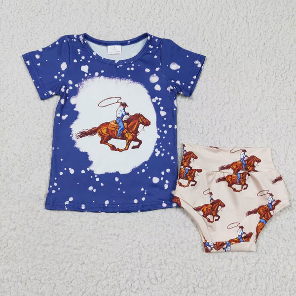 GBO0064 baby girl clothes blue western bummies set