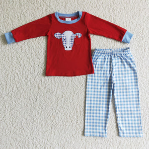 BLP0019 kids clothes boys red cow embroidery winter outfits