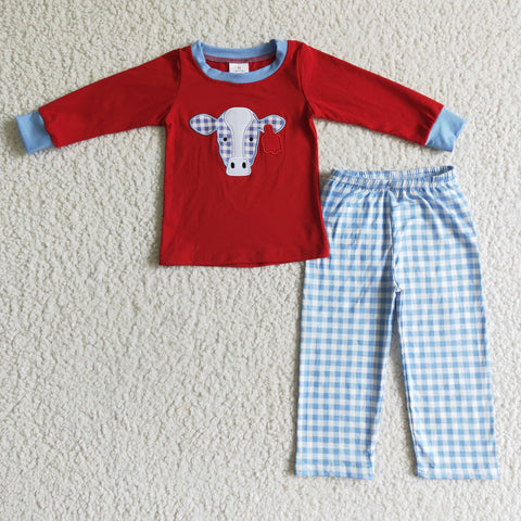 BLP0019 kids clothes boys red cow embroidery winter outfits-promotion 2023.12.16