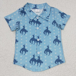 BT0164 baby boy clothes blue horse summer tshirt