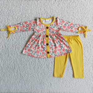 6 A17-20 girl yellow floral winter long sleeve set-promotion 2023.11.25