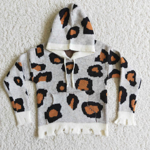 6 B0-18 girl leopard winter hoodies sweater top coat