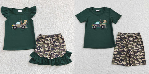 toddler clothes embroidery green matching clothes set