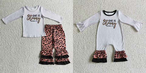she's strong leopard matching winter kids clothes girls