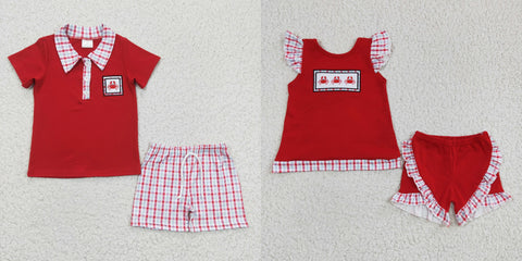 todder clothes red crab embroidery matching summer clothing set