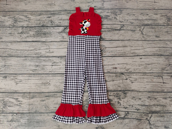 SR0165 baby clothes red cow embroidery farm jumpsuit