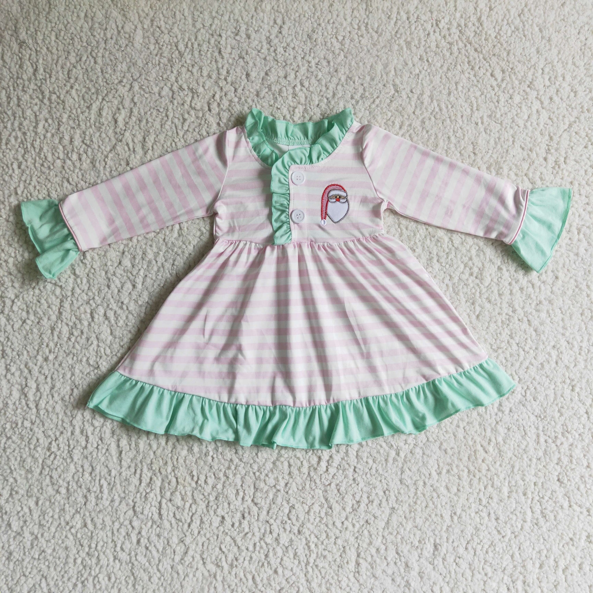 GLD0069 baby girl clothes pink stripe santa claus christmas dress