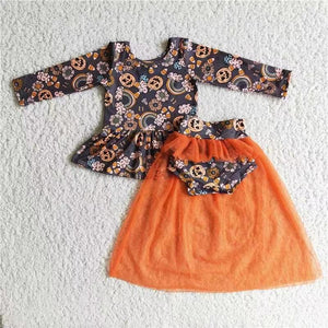 girl halloween orange tulle skirt set