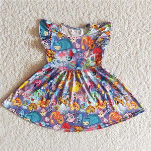 kids clothing flutter sleeve cartoon pearl dress