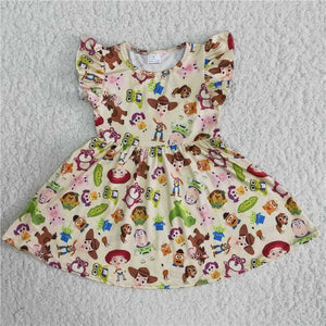 B15-12 baby girl clothes cartoon pearl flutter sleeve dress