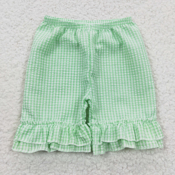 SS0066 toddler girl summer shorts green girl seersucker bottom