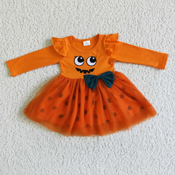 GLD0019 girl orange tulle halloween dress