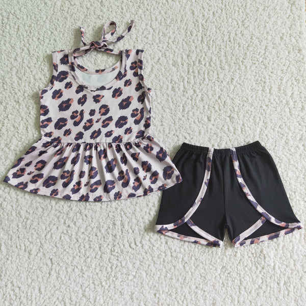 GSSO0052 kids clothing  leopard summer sleeveless  set