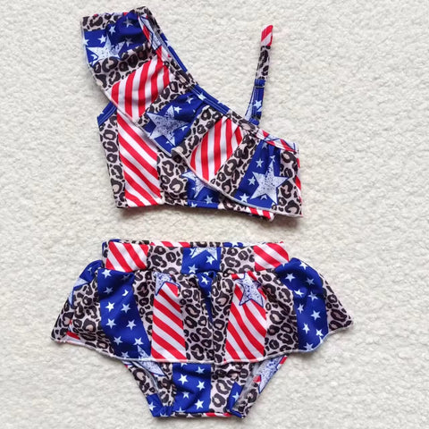 S0094  toddler girl clothes summer patriotic swimsuit swimwear