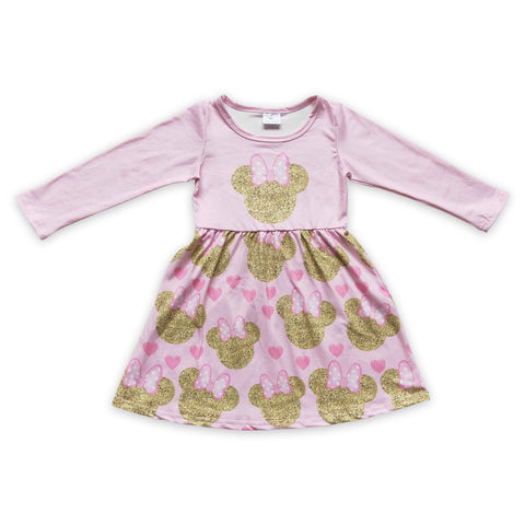 GLD0156 baby girl clothes cartoon pink winter dress