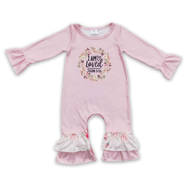 LR0217 loved pink floral winter romper baby girl clothes