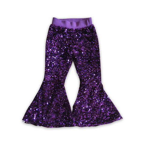 P0032 girl purple sequin pant girls pants bell bottom Mardi Gras clothes