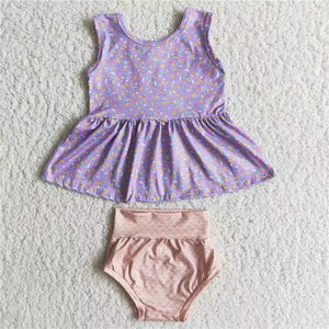 E4-11 baby girl clothes purple summer bummies set