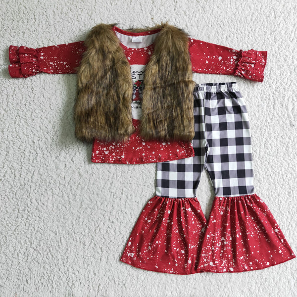 brown fur vest christmas outfits baby girl clothes 1