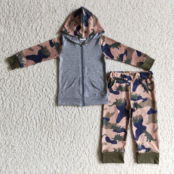 BLP0069 kids clothes boys winter camouflage zipper hoodies set