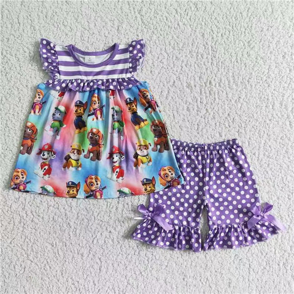 girl cartoon purple summer matching clothes