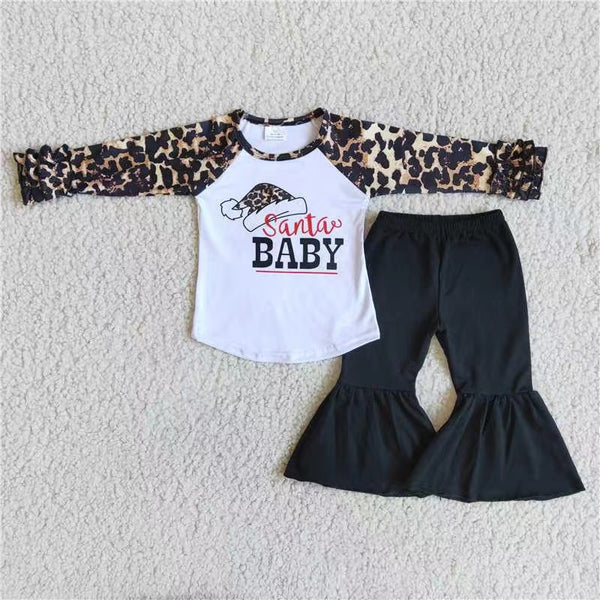 6 A17-30 baby girl clothes leopard santa black christmas outfits