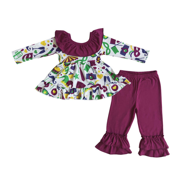 6 A0-1 toddler girl clothes purple Mardi Gras clothing set
