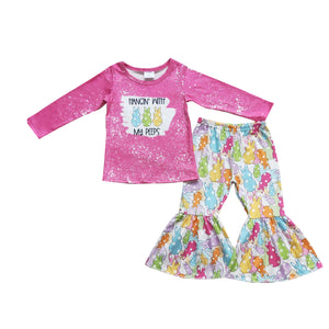 6 A0-2 todderl girl clothes pink bunny bell bottom set easter outfit