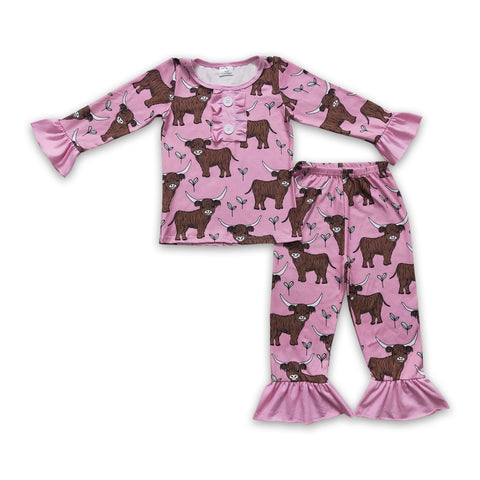 6 A11-12 baby girl clothes cow pink winter pajamas set