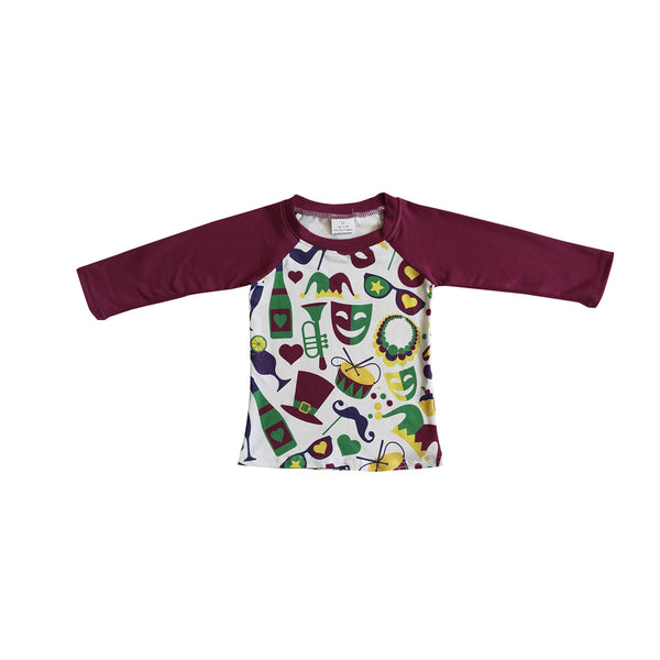6 A20-5 baby boy clothes purple Mardi Gras clothing shirt top