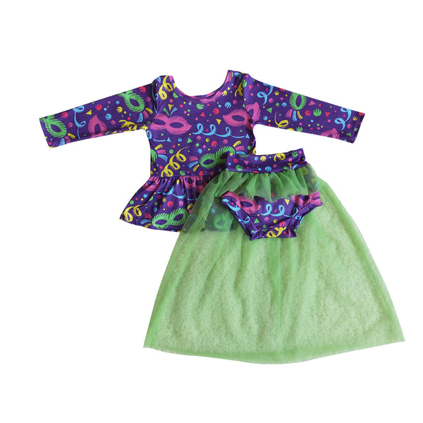 6 A21-1 baby girl clothes green tulle Mardi Gras Outfit