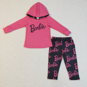 GLP0365 baby girl clothes hot pink winter hoodies set