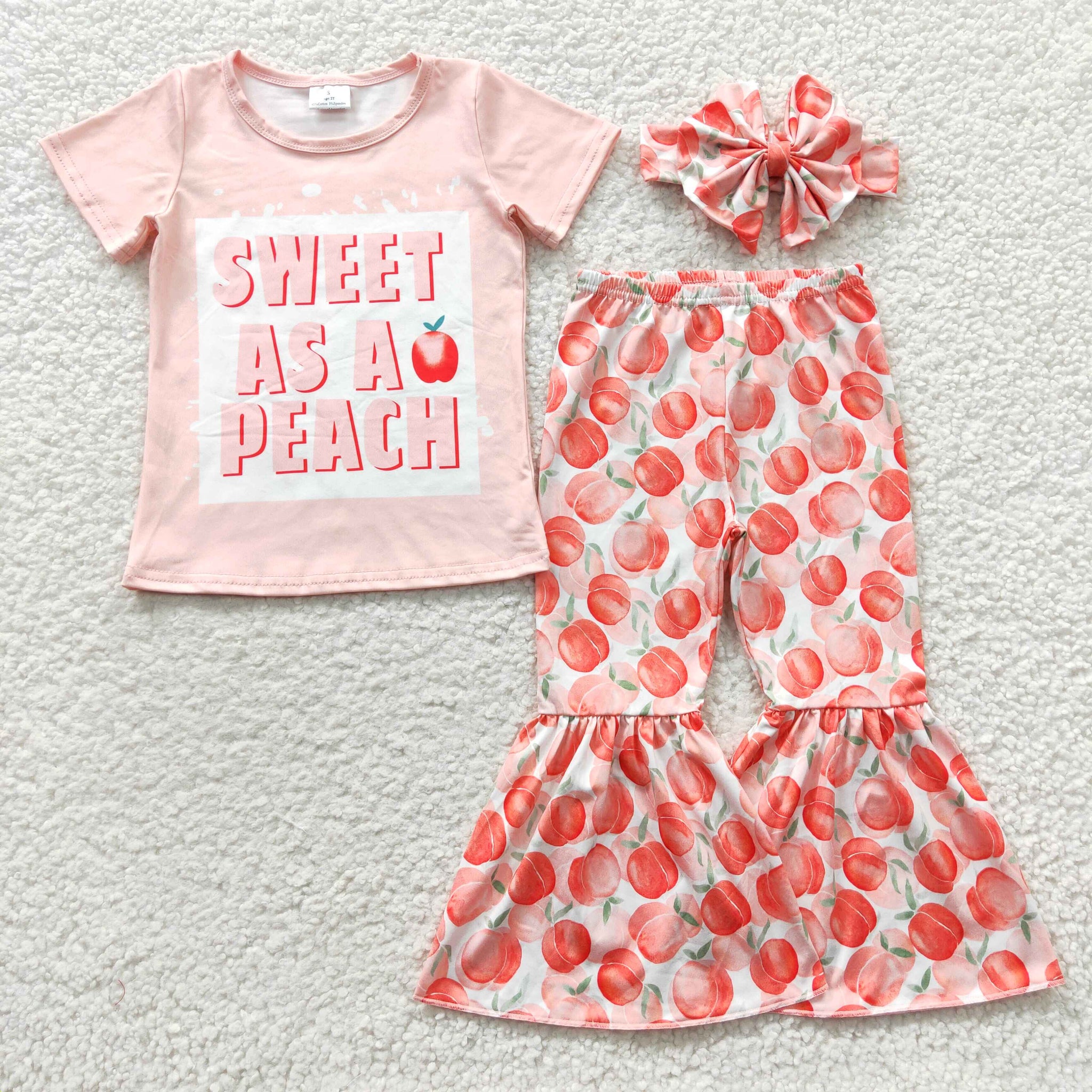 GSPO0569 baby girl clothes peach toddler girl bell bottom outfit fall spring set