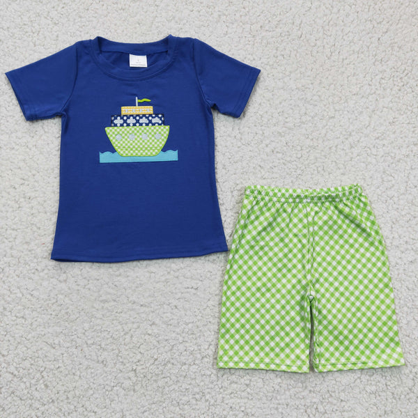 BSSO0097 baby boy clothes boat embroidery summer outfits