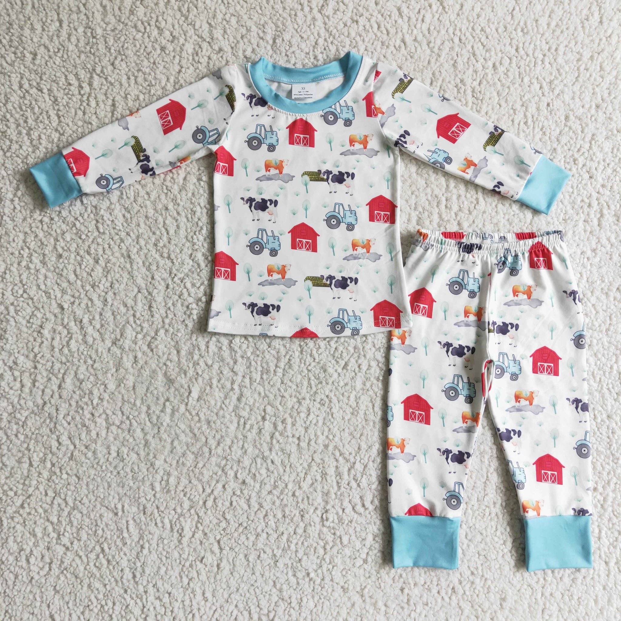 BLP0103 sleepwear baby boy clothes blue farm long sleeve pajama sets