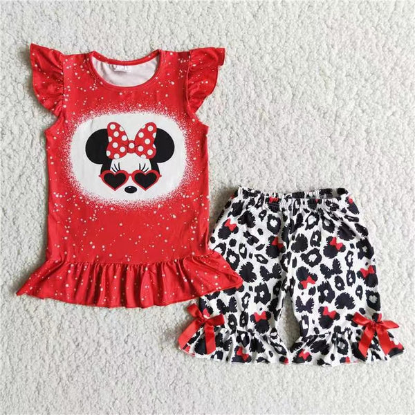 girl clothes summer cartoon red glasses set