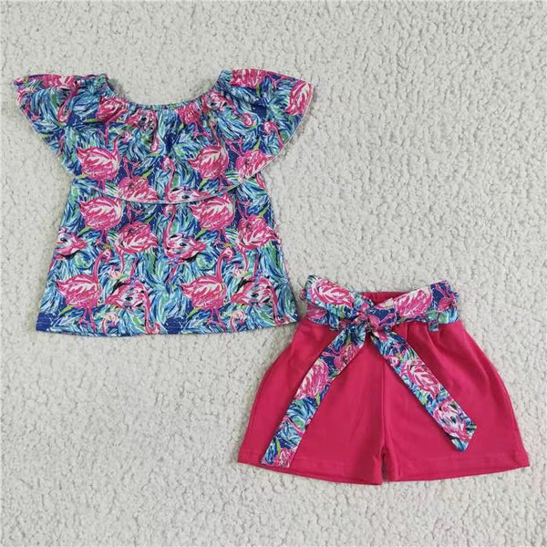 GSSO0101 kids clothes girls Flamingo hot pink summer outfits