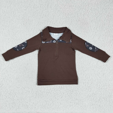 BT0115 baby boy clothes cow brown zipper shirt