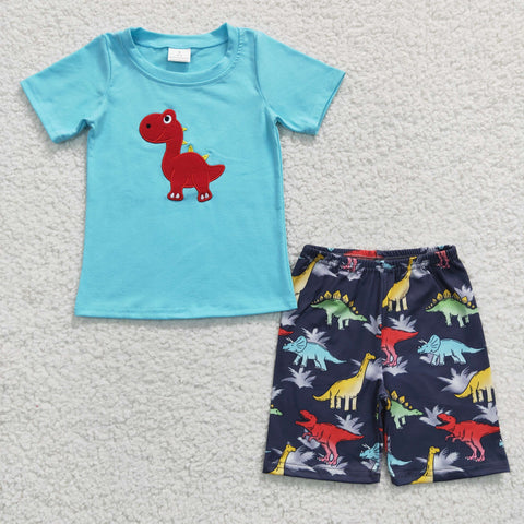 BSSO0184 baby boy clothes dinosaur embroidery summer outfits